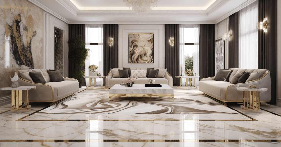 Living room with luxury marble flooring