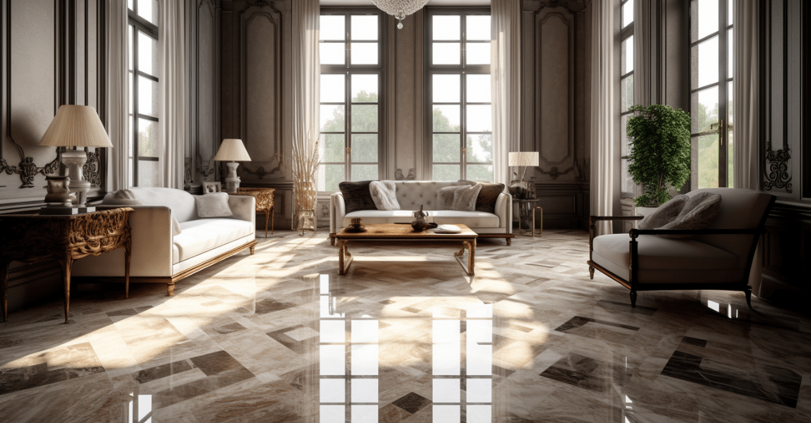 The elegance of natural stone flooring revealed in a luxurious living room