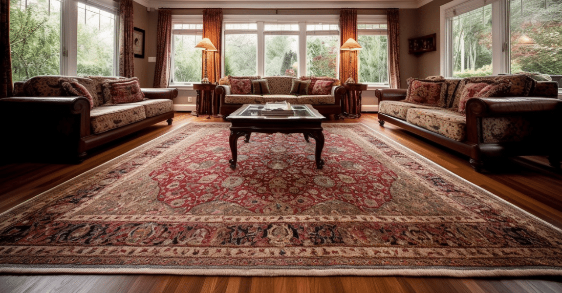 luxurious Persian carpet and a sleek hardwood floor