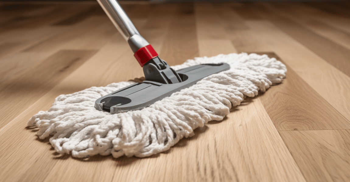 close-up view of a microfiber mop for hardwood floors