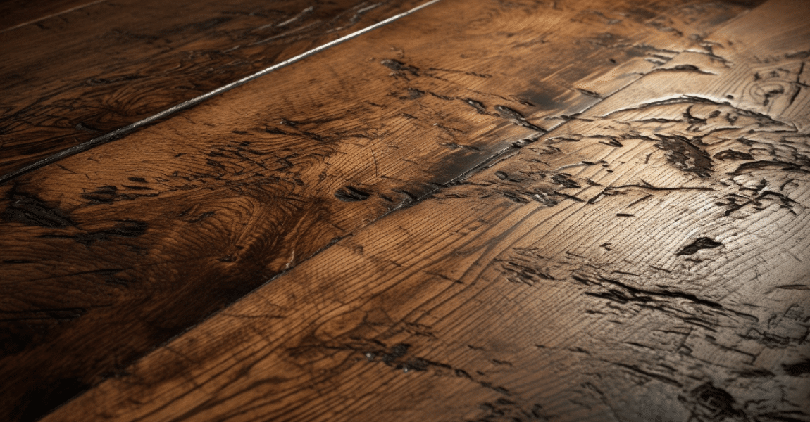 close-up view of scratched hardwood floors