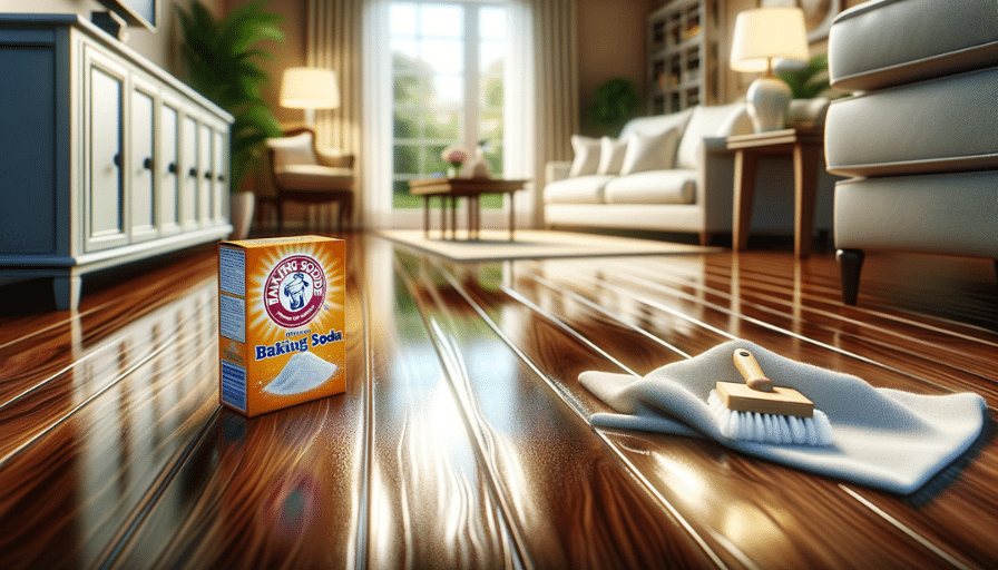 Sparkling clean hardwood floor post-baking soda cleaning, showcasing natural cleaning effectiveness