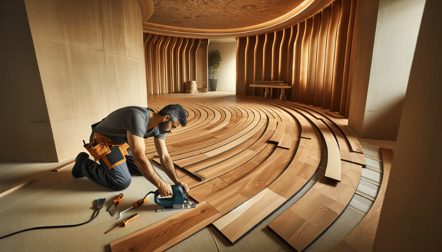 installing hardwood flooring in a curved room