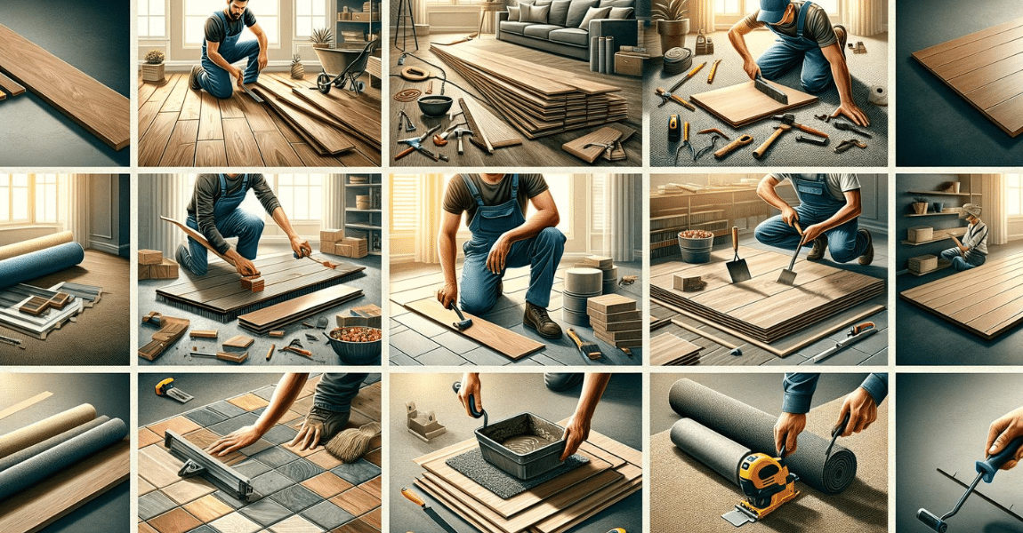 Collage of flooring installation