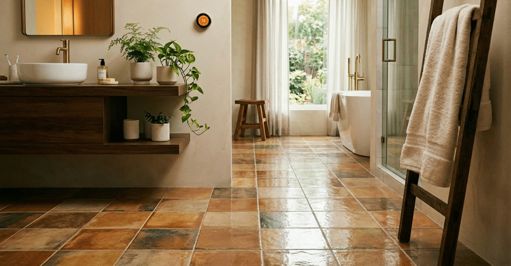 cozy bathroom with heated tile floors