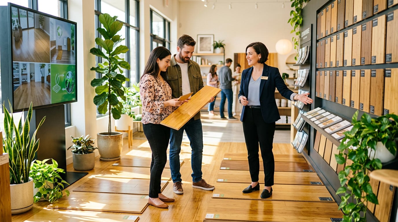 showroom showcasing an array of bamboo flooring samples