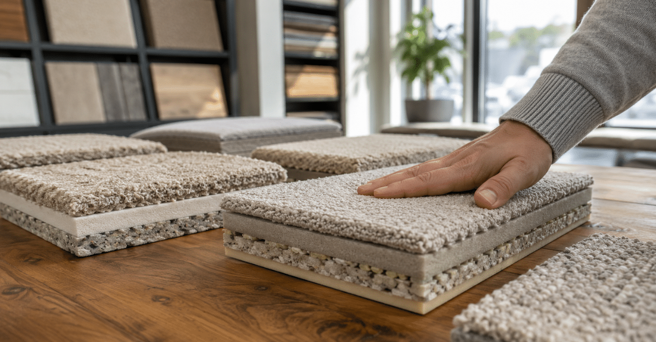 Modern showroom with carpet samples